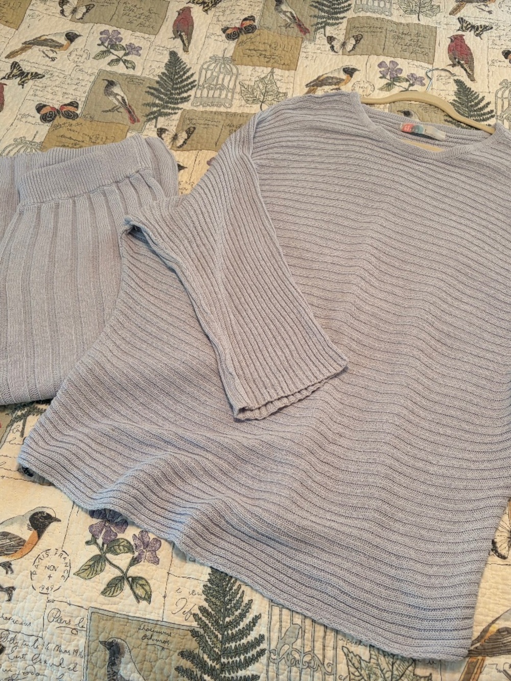 Free People Beach Light Blue Ribbed Cotton Sweater and Pants Set
